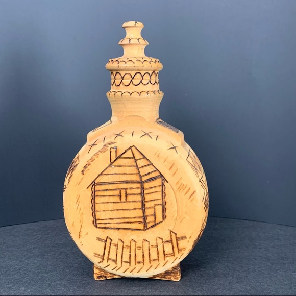 Hand Carved Primitive Wood Bottle Flask - Picture 2 of 8